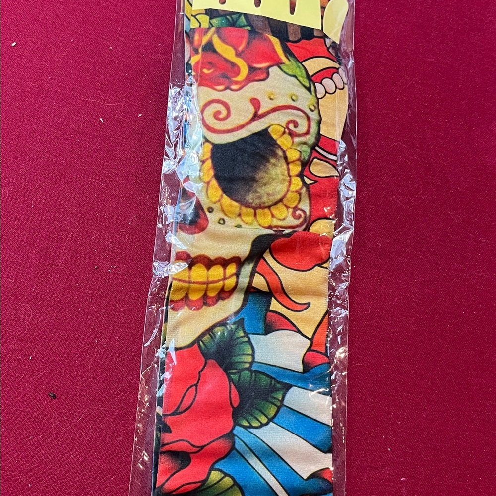 TATTOO arm sleeves skull red rose flowers blue yellow artsy NEW adult one size